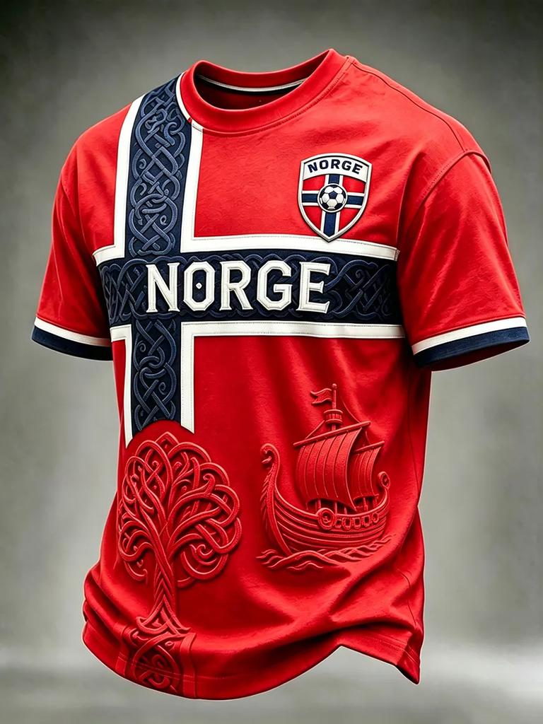 Nordisches Wikinger Norwegen Hemd Herren Damen 3D Gedrucktes Vintage Kulturmuster Kurzarm Streetwear T-Shirt Schnelltrocknend Sommer Freizeit Oberteil