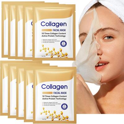 Collagen Face Mask Set with 10 Times Collagen Content and Active Protein Technology - Available  10 PCS for Deep Moisturizing  Firming,