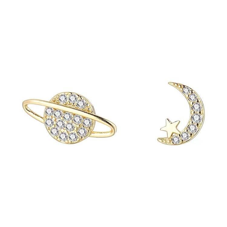 Fashionable Asymmetrical Moon Planet Earrings, Female Niche Design, Temperament, Personality, Earrings, Versatile