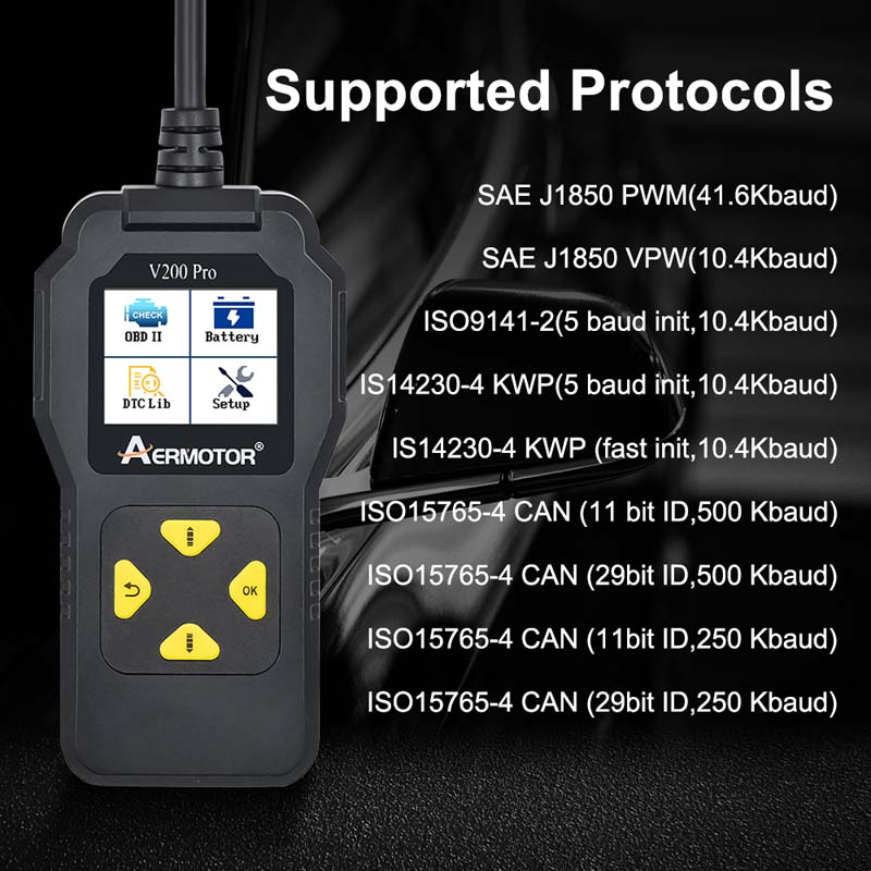 OBD2 skener autodiagnostické nástroje OBDII čtečka kódů pro diagnostiku motoru kontrolka napětí baterie testování 10 jazyků podporuje