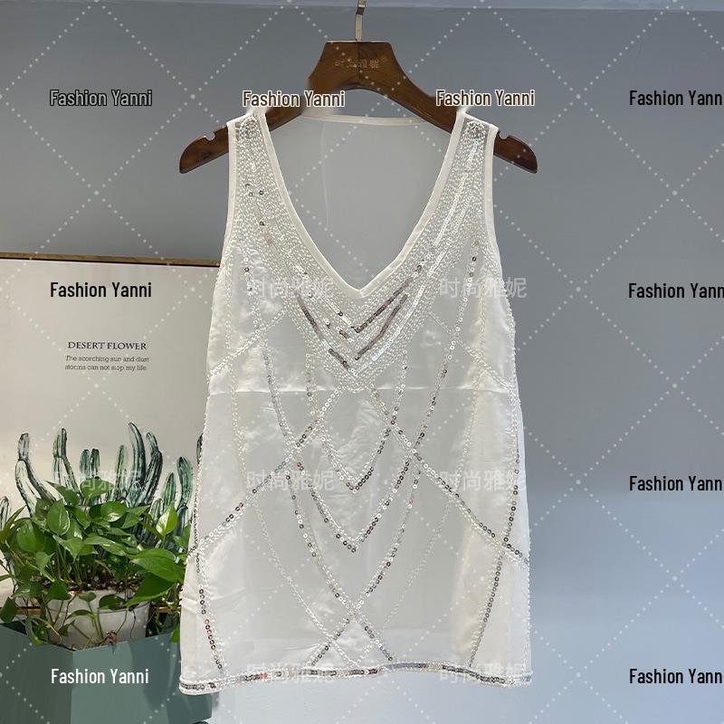 Fashion Yanni Luxury Beaded Sequin Hip-Hugging Skirt & Slimming Vest Top Set