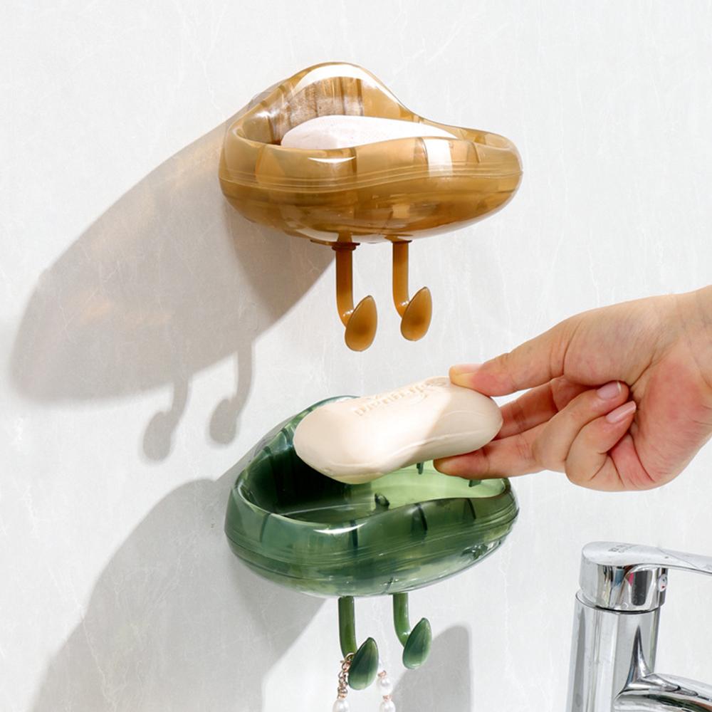 1pcs Double Layer Wall Mounted Self Adhesive Soap Dishes Drain Soap Holder Sponge Holder Kitchen Bathroom Storage Rack Hook