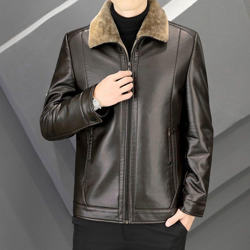 Herren Herbst und Winter mit dicker Samtisolierung und warmer Lederjacke