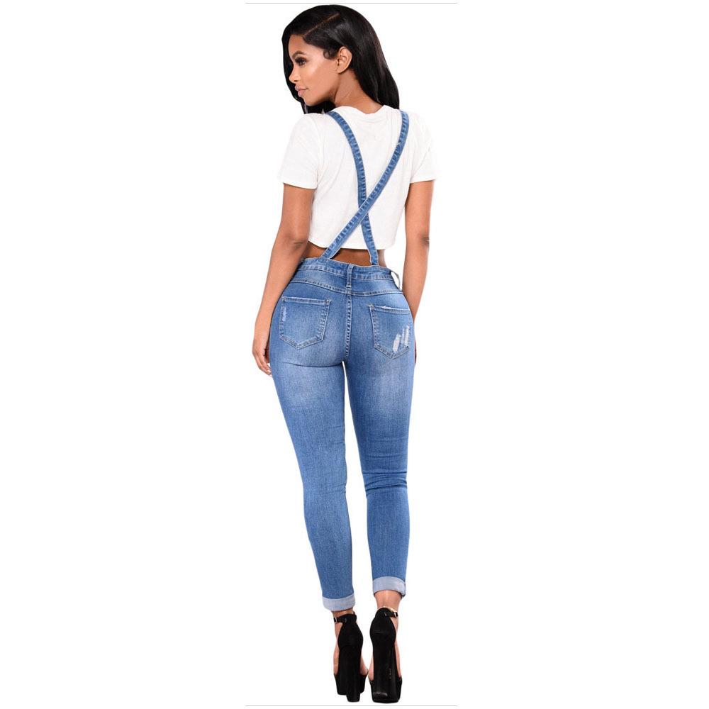 Dam overall i trasig denim med raka ben - Jumpsuit i europeisk & amerikansk stil