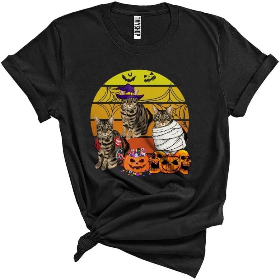 

Vintage Three Zombie Witch Mummy American Shorthair Cat Scary Halloween Carved Pumpkin Skull Unisex T-Shirt Black XXXXXL різнокольоровий