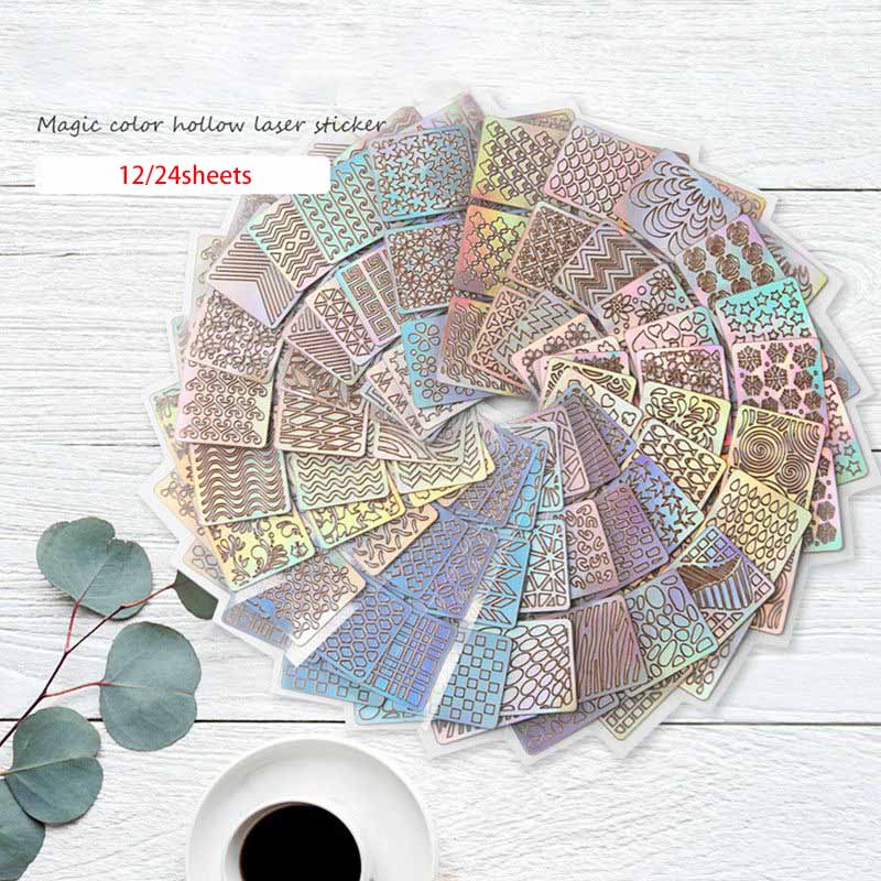 

12/24 листа вырезанных лазером наклеек для дизайна ногтей, шаблоны для штамповки - набор инструментов для французского маникюра своими руками 24PCS