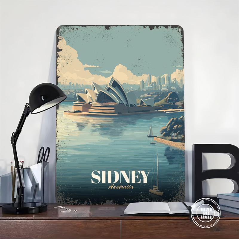 Sydney Opera House Travel Tin Plaque Poster Customized Wall Art Retro Vintage Metal Signs for Man Cave Desk Decor Room Ornaments