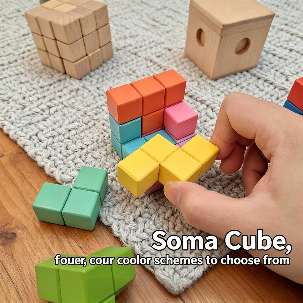 Wooden Luban Lock Kong Ming Lock for Kids Adults Beech Soma Cube 7 Pieces Boxed 3D Puzzle Brain Teaser Intelligence Toy MX9521