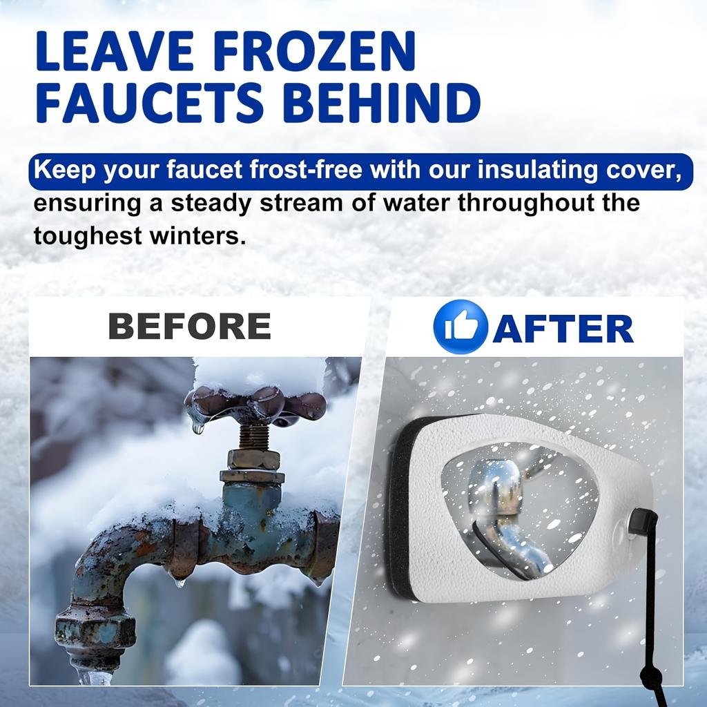 Heavy-Duty Frost Guard for Outdoor Faucets. Prevents Pipe Burst, Easy Install. For Winter & Extreme Cold. US/EU Compatible.