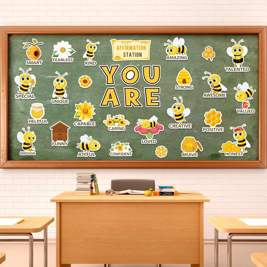 Bee Motivational Bulletin Board Decorations Positive Affirmation Posters Summer Sunflower Bee Hive Cutouts for Back to School Classroom Wall Decor