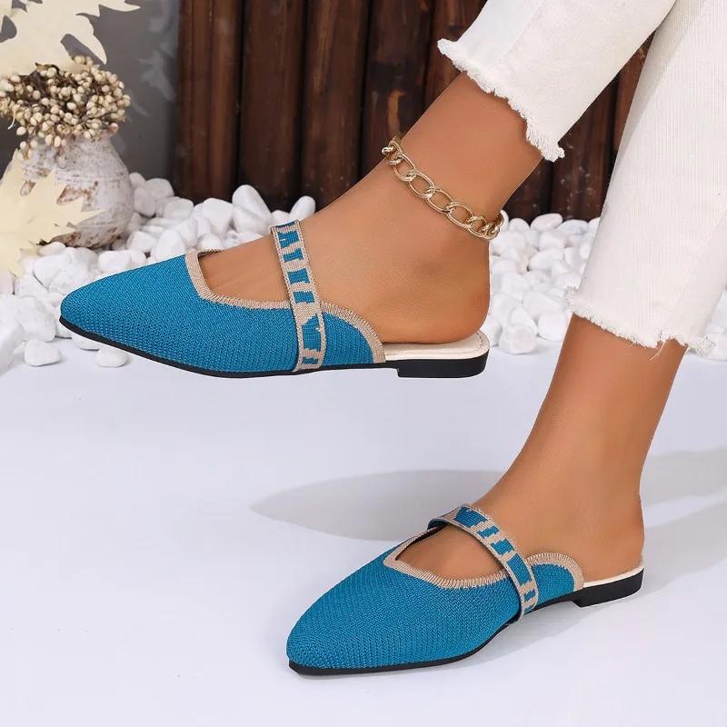 Fashion 2024 New Baotou Slippers for Women in Summer, Wearing Oversized Shoes and Wearing Pointed Comfortable Mesh Sandals for Women