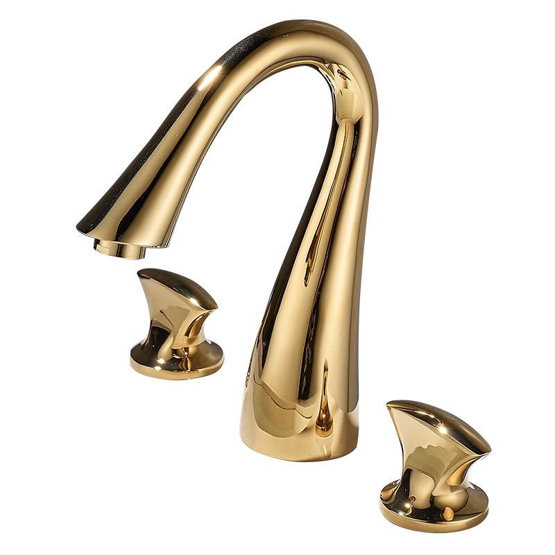 Brass Basin Faucet Hot and Cold Water Tap Nordic Style Bathroom Washbasin Three-Hole Faucet Separate Three-Piece Set
