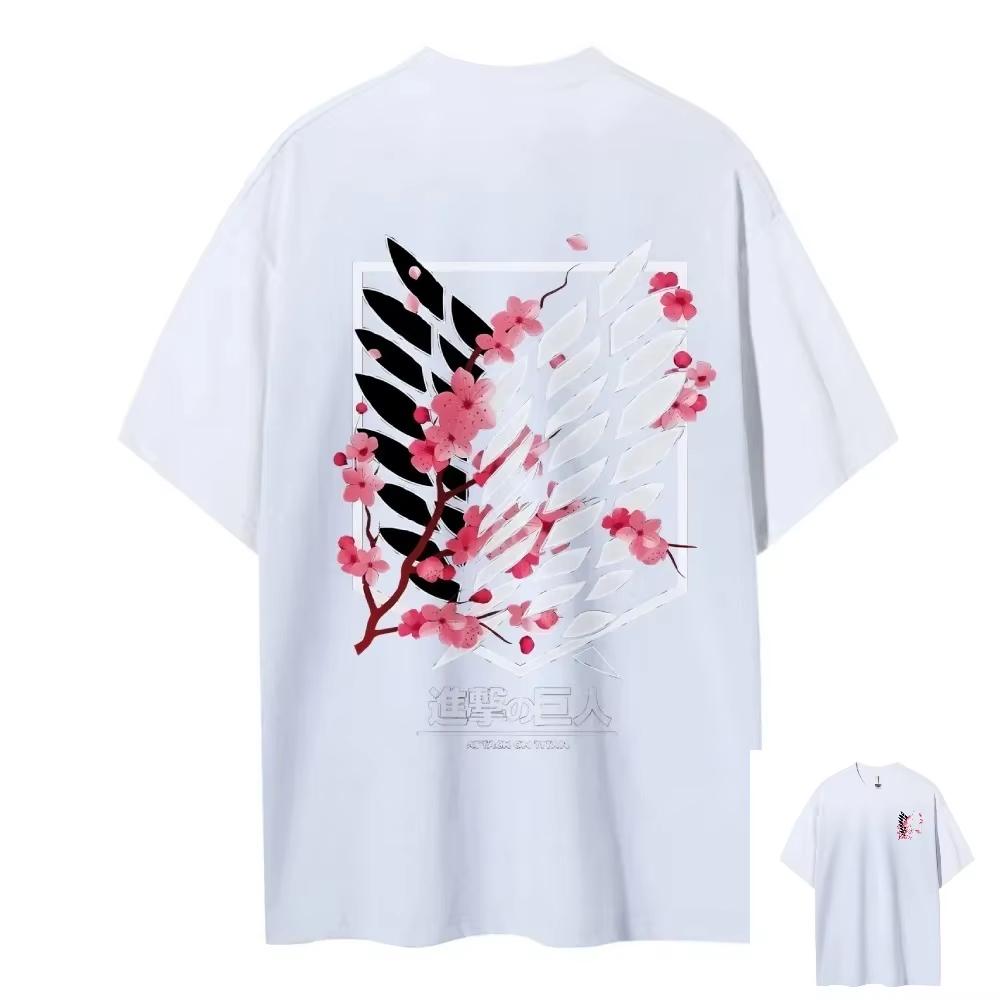 Anime Útok titánů Tričko Křídla svobody Růžový potisk třešňových květů Potisk na zádech, Unisex Bavlna Volné Pohodlné Streetwear Dámské a pánské tričko