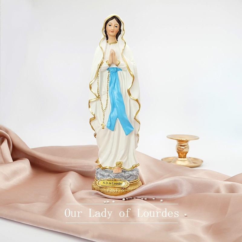 Our Lady of Lourdes Blessed Virgin Mother Mary Catholic Religious Gift Colored Resin Figurine Statue