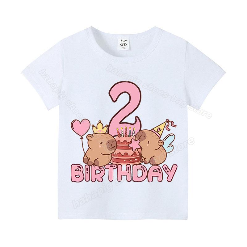 Capybara Girl Birthday Clothes Cute Toddler Kids Number T Shirt Cartoon Short Sleeve Baby Cotton T Shirt Summer Children  Tops