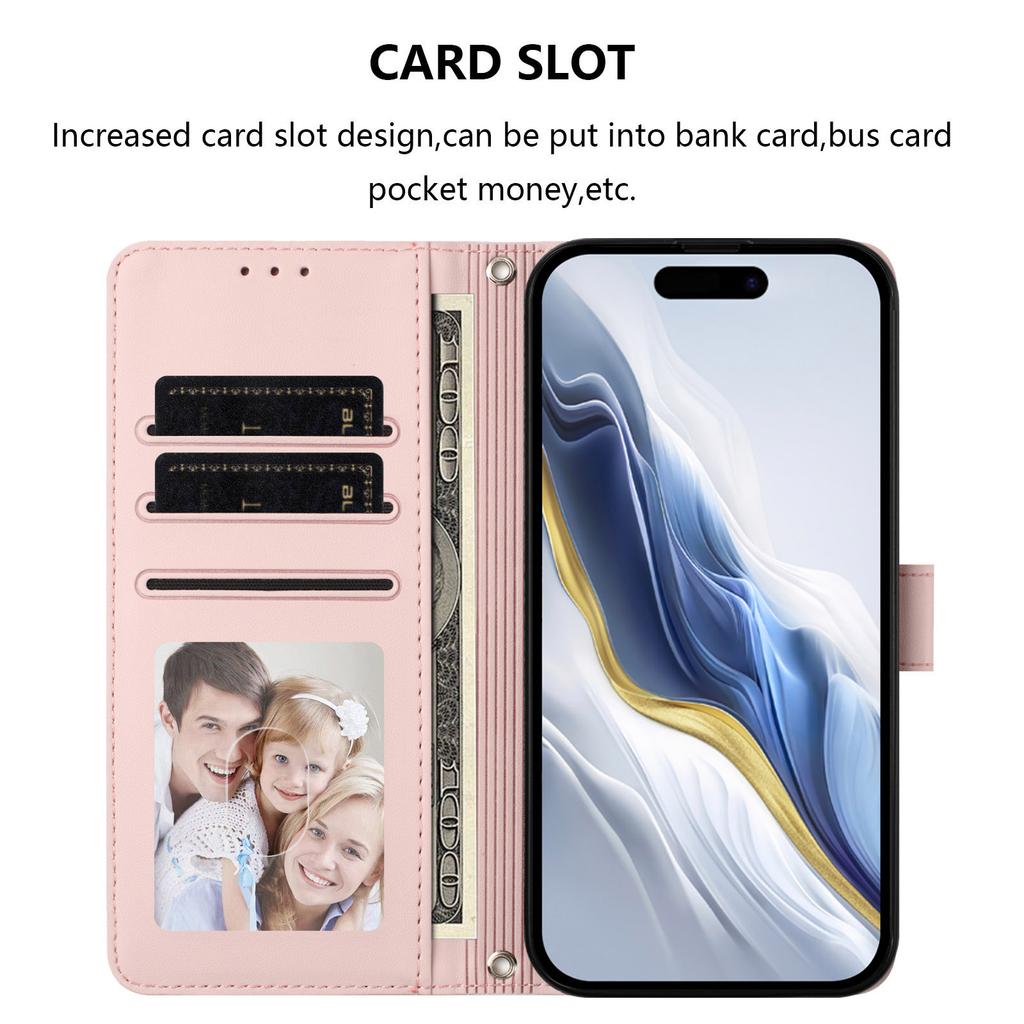 For iPhone 17 Wallet Case with Wrist Strap Love Cat Pattern Imprint Leather Phone Cover