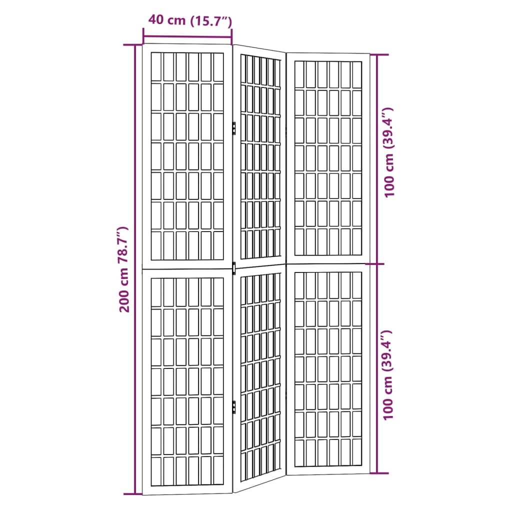 Vidaxl Room Divider, 3-Panel, White, Solid Paulownia Wood