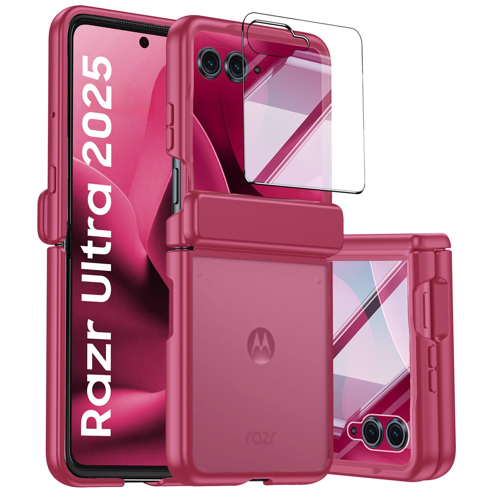 

Для Motorola Razr 60 Ultra Чохол, Захист шарніра, Вбудований захист екрану, Бездротова зарядка, Ударостійкий, Тонкий Міцний Захисний Чохол для Телефона - Фіолетовий червоний
