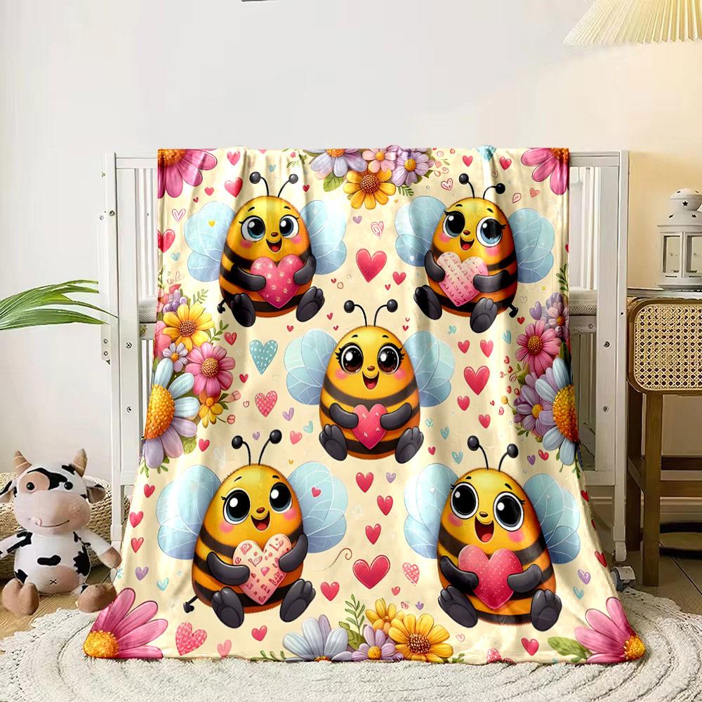 Cute Bees with Hearts and Flowers print blanket soft and cozy perfect for the living room bed sofa or a nap,gift