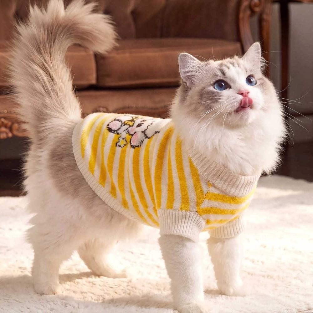 Cartoon Pattern Striped Dog Sweater Two Legged Pet Knit Sweater Cute Pet Warm Sweater Cat