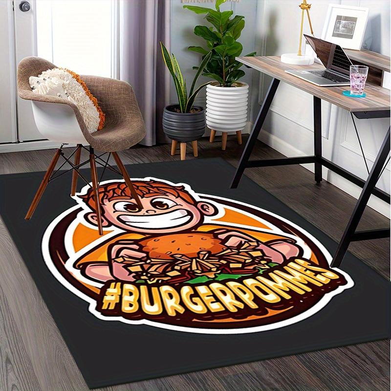 Burger, Pommies, Happy Office Carpet Soft Polyester Entrance Carpet Washable Non slip Machine Washab