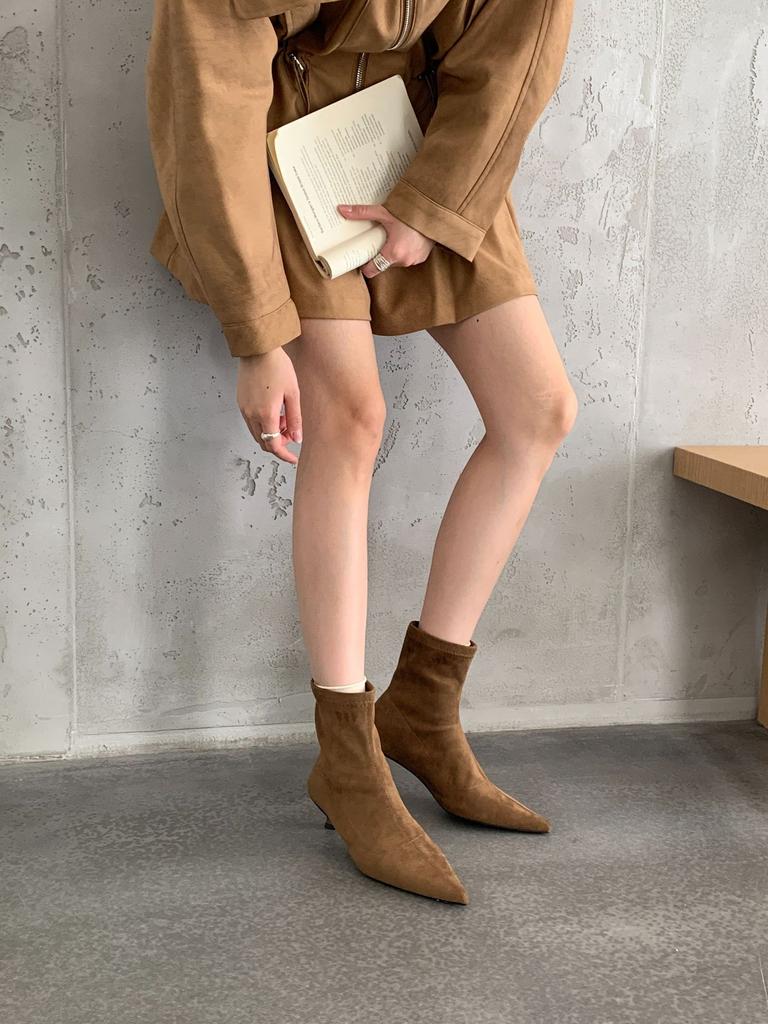 High Heel Pointed Suede Khaki Skinny Boots Short Boots Women's Shoes 2025 New Spring and Autumn Single Boots Korean Small Naked Boots