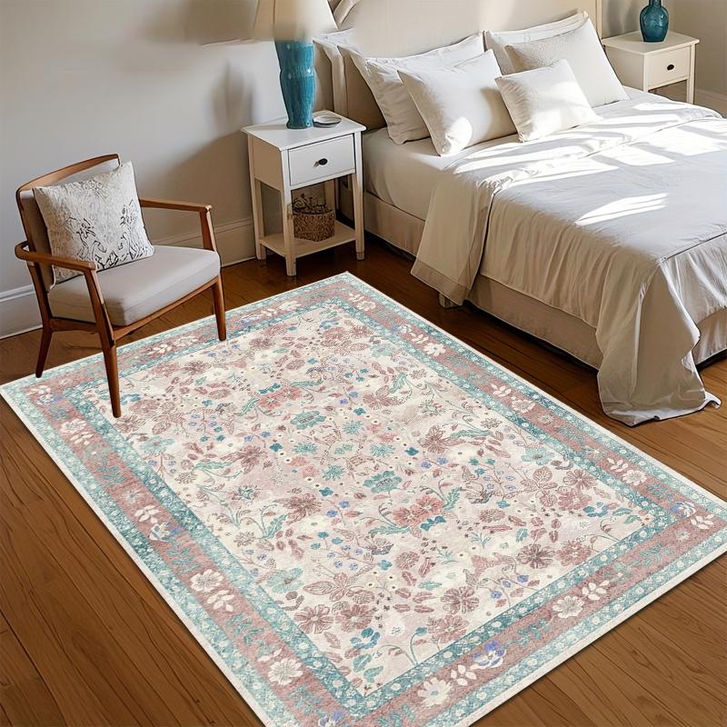 Non-Slip Carpet Vintage Floral Border Rugs for Bedroom Washable Carpet for Living Room Durable Floor Mat Home Decor Entry Mat 40x60CM