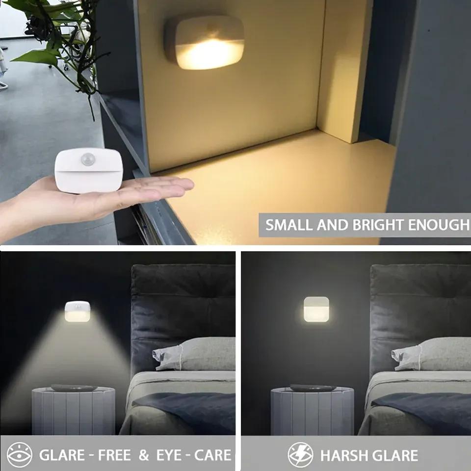 1-4PCS LED Night Light with Motion Sensor Cabinet Lamp Wireless Bedside Nightlight Battery Power,Bedroom Closet Stairs Lighting