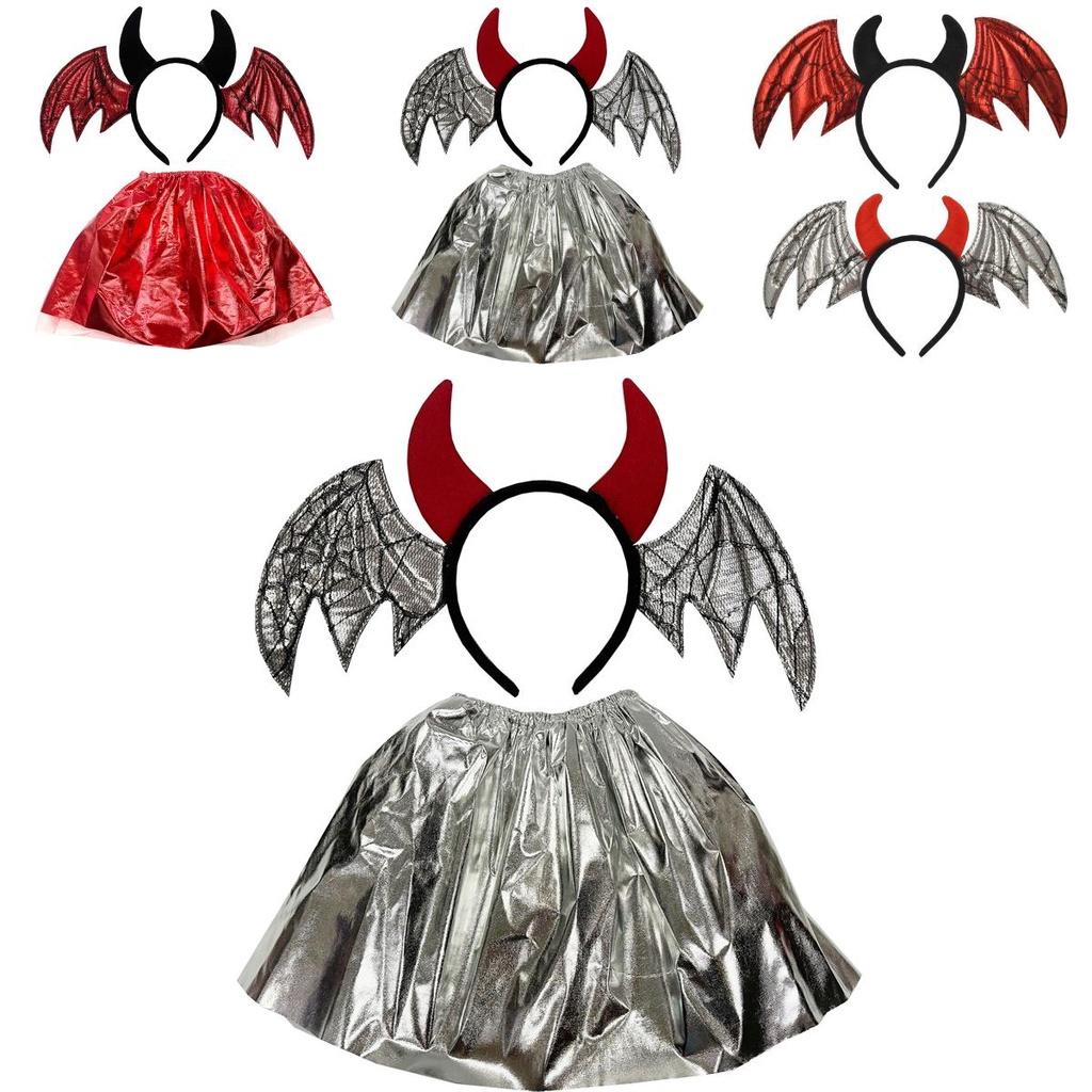 Five Dolls Halloween Bat Headband With Funny Animal Wings And Devil Skirt Costume