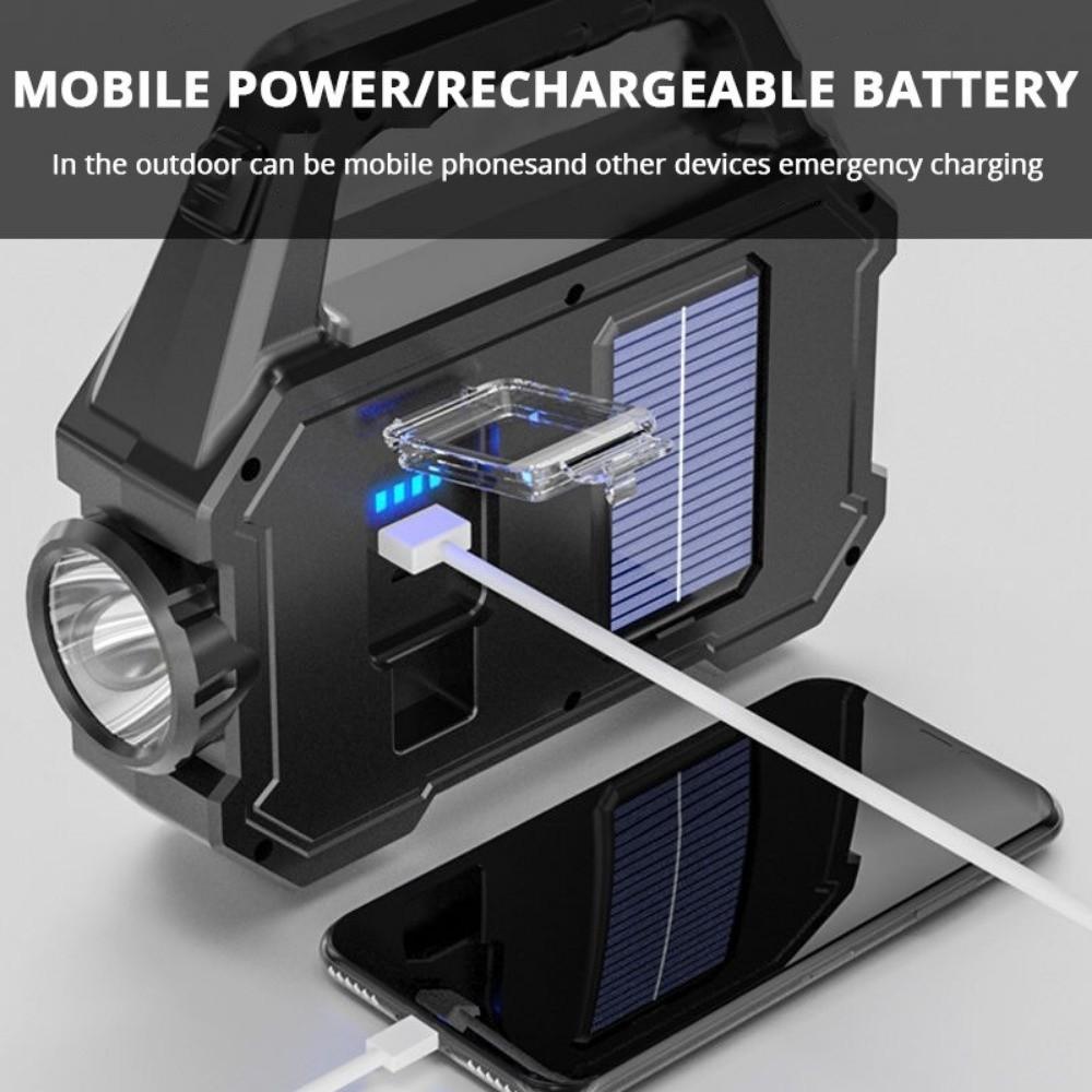 Zoomable Camping Work Light Waterproof Handheld  Flashlight Portable Solar Searchlight  Camping