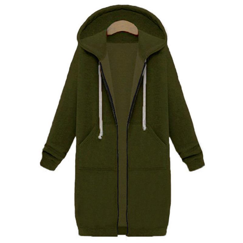 Plus Size Casual Thicken Hooded Women Zip Up Long Sweater