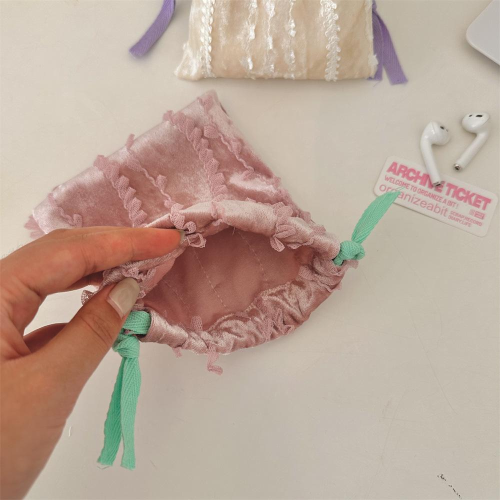 Cute Corduroy Small Lipstick Cosmetic Earphone Key Drawstring Storage Bag Women Jewelry Tote Rope Pouch String Bags Organizer