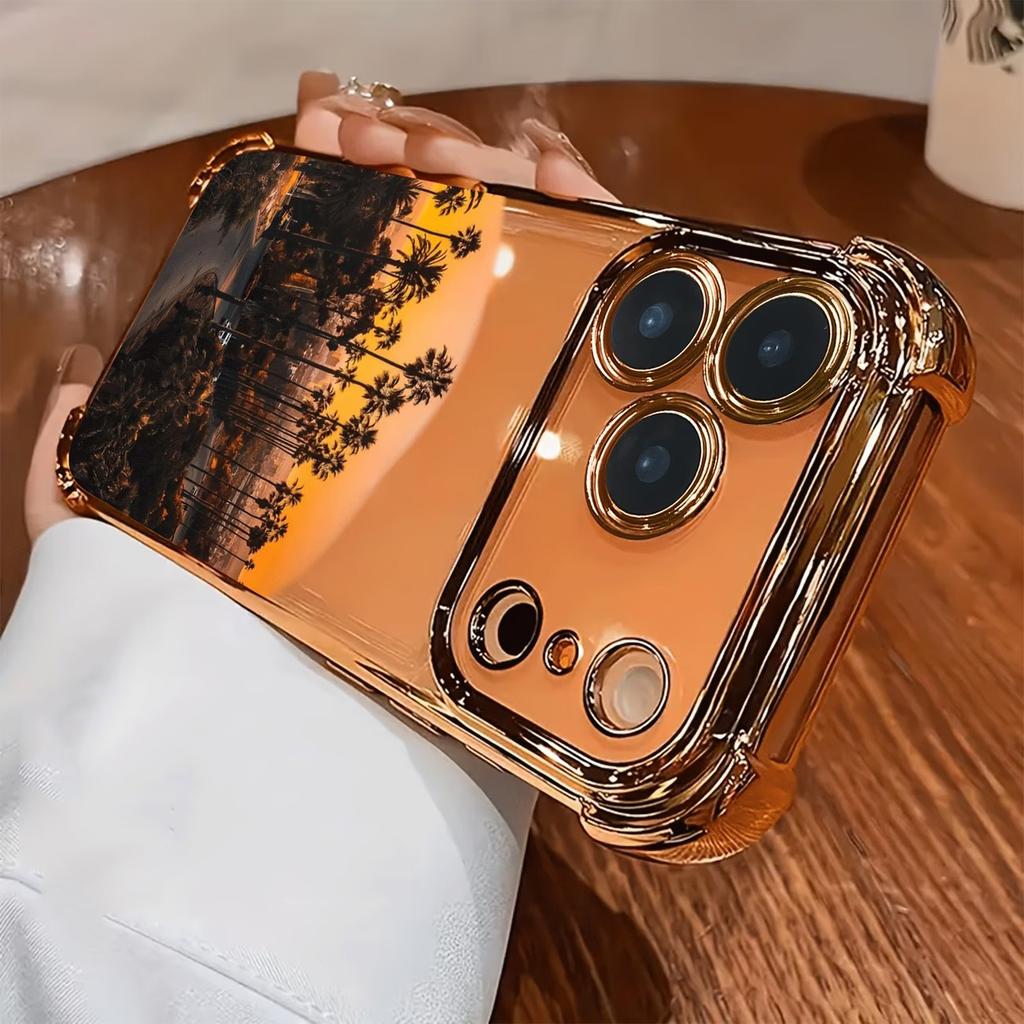 Western Sunset Pattern Shockproof Phone Case For iPhone 11 12 13 14 15 16 17 Pro Max Air Plus Electroplated Transparent Cover