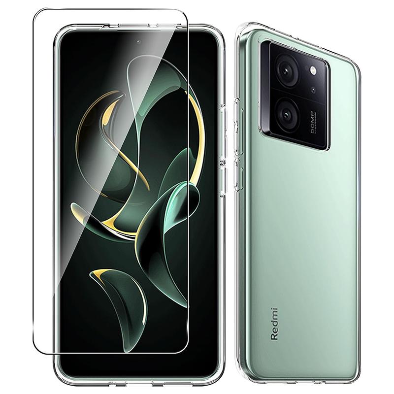 

For Xiaomi 13T/13T Pro/Redmi K60 Ultra Clear TPU Anti-drop Phone Case+Camera Lens Film+2.5D Arc Edge Tempered Glass Screen Film A