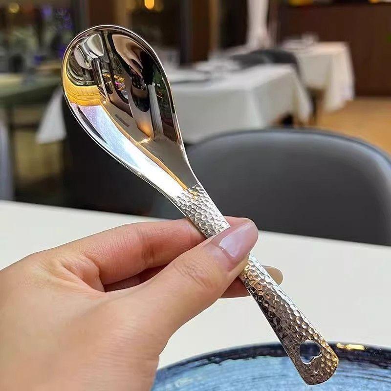 Retro Hammer Point Spoon Stainless Steel Hammer Pattern Spoon Home Dining Spoon Eating Spoon High Value Dessert Spoon