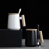 Creative Personalized Ceramic Cup With Lid Spoon Nordic Large-Capacity Drinking Water Wooden Handle Cup Mug Customization