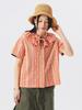 Beams Boy Women's Striped Ruffle Short Sleeve S/S Shirt, Pink Free
