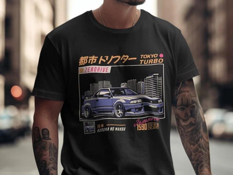 Tokyo Turbo T-Shirt, 90s JDM Car Culture Tee, Automotive Art L