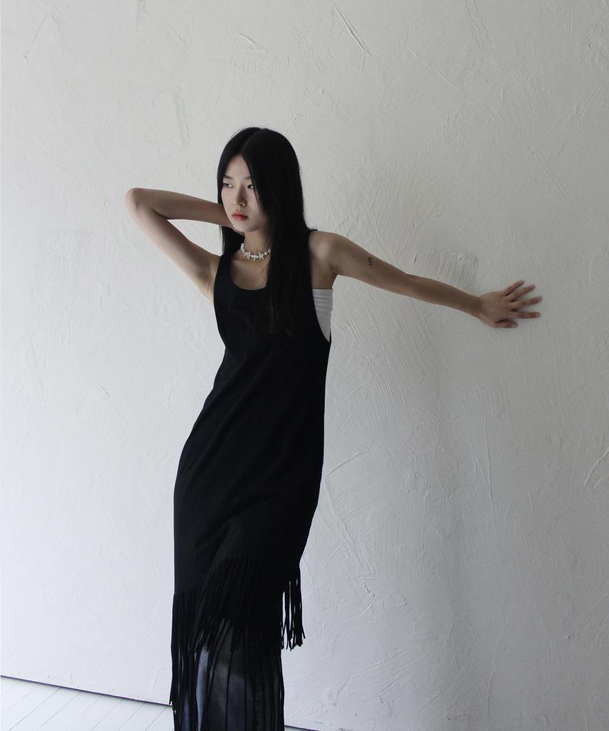 RUBATI Layered Fringe Jersey Dress_Black