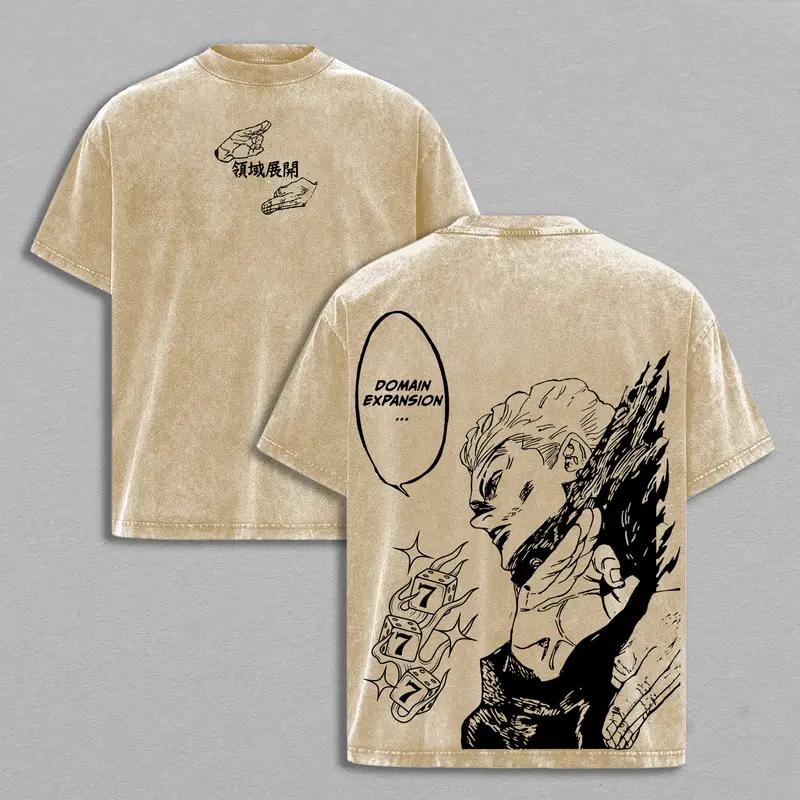 Anime Jujutsu Kaisen Hakari Kinji Printed Tee Men Short Sleeve Cotton Tshirts Vintage Washed T-shirt Harajuku Oversized T Shirt