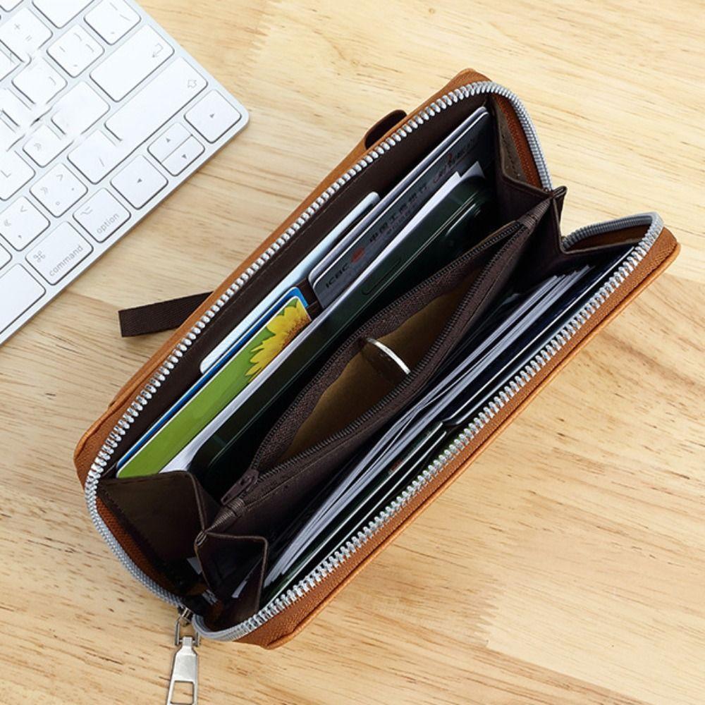 PU Leather Clutch Phone Bag Zipper Business Coin Purse Casual Men's Long Wallet  Outdoor