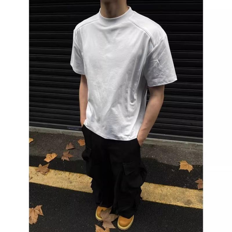 Men's Heather Gray Mock Neck Short Sleeve T-Shirt Casual Oversized Streetwear Top