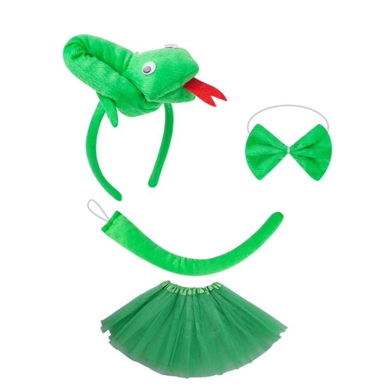 Snake Role Play Costume Set with Headband Tail Bowtie Skirt Halloween Snake Outfit Accessory for Kids Boy Girl Cosplay