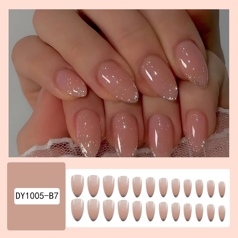 

24 шт. короткие квадратные ногти с розовым градиентом в полоску, накладные ногти, глянцевые искусственные ногти для маникюра, накладные ногти E