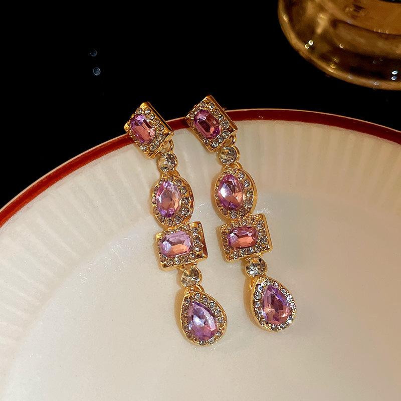 Silver Needle Diamond Elliptical Geometric Earrings Vintage Court Temperament Earrings Niche Premium Earrings