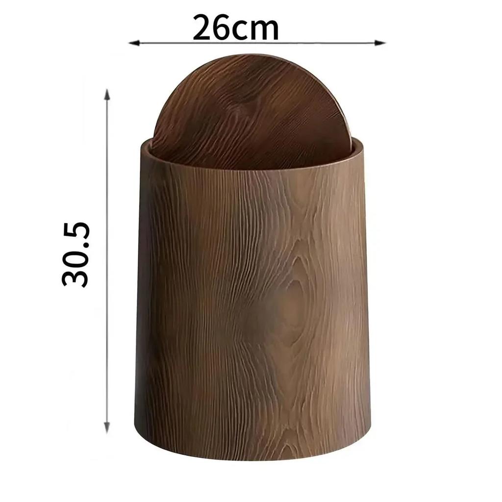 Walnussbrauner Holzmaserung Badezimmer Mülleimer mit Deckel mit drehbarem minimalistischem Mülleimer mit abnehmbarer dünner Aufbewahrung