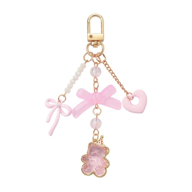 Car Keychain for Women Girls Cute Keychain Bag Charms Bows Bear Heart Keychain Accessories for Backpacks,Wallets розовый