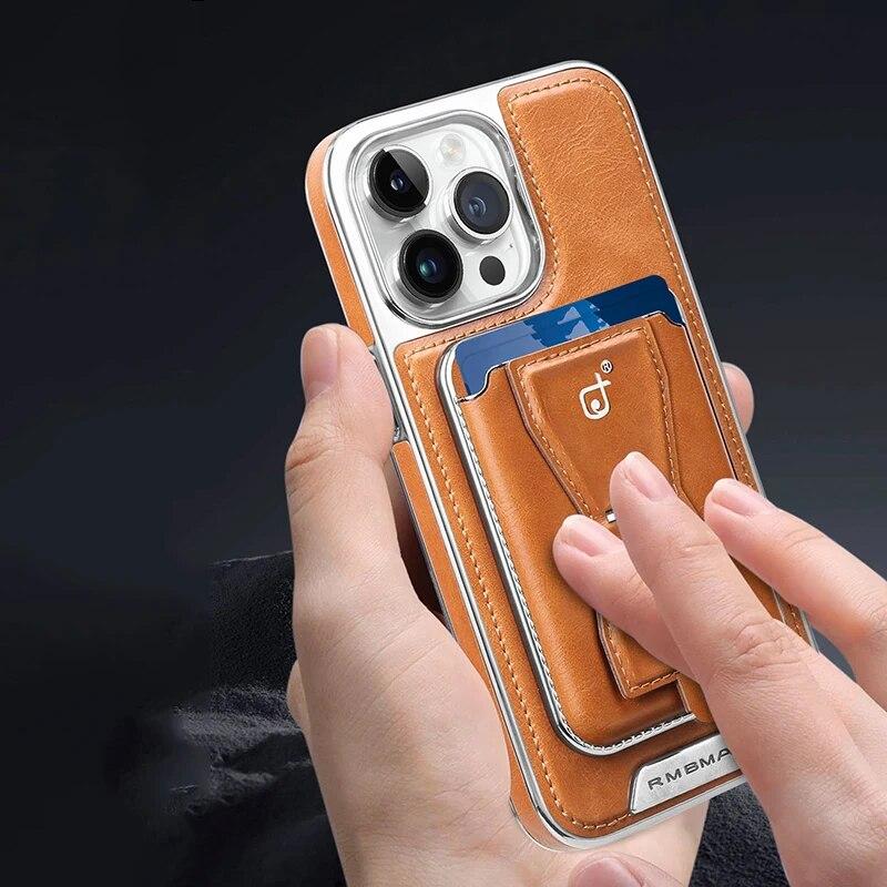 2 In 1 Magnetic Card Holder Leather Magsafe Phone Case for IPhone 14 12 13 15 Pro Max 15Plus Bank Card Wallet Shockproof Cover