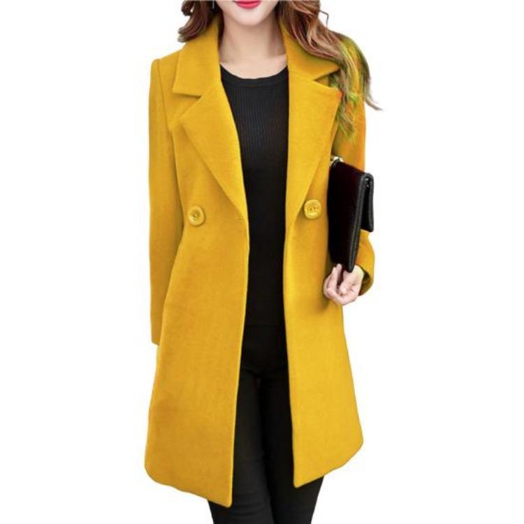 Dames Winterjas Koreaanse Stijl Herfst Grote Maten Warm Dubbele Knopen Dikke Kraag Lange Mouwen Effen Kleur Damesjas