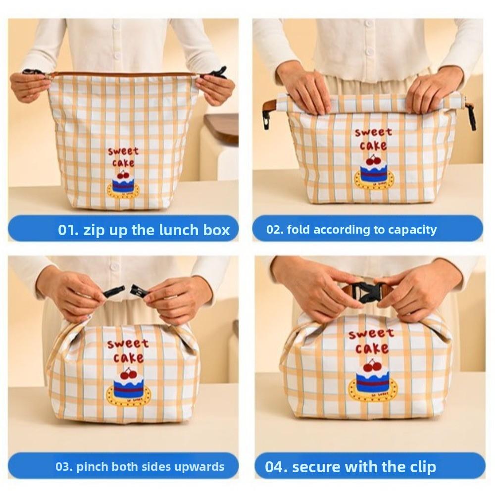 New Cartoon Print Lunch Bag Large Capacity Fresh-Keeping Outdoor Picnic Bag Portable Oil-proof Students Lunchbox Bag